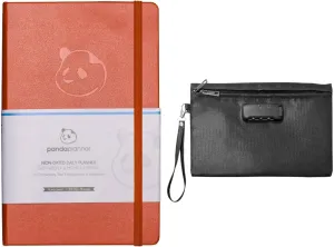 Panda Planner: 90-Day Undated Daily Planner - Boost Productivity, Set Goals & Manage Time - Increase Happiness With A Focus On Gratitude - Hardcover - Orange with Locking Bag