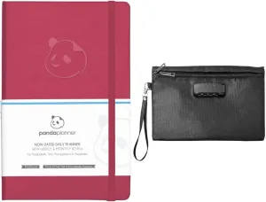 Panda Planner: 90-Day Undated Daily Planner - Boost Productivity, Set Goals & Manage Time - Increase Happiness With A Focus On Gratitude - Hardcover - Raspberry with Locking Bag