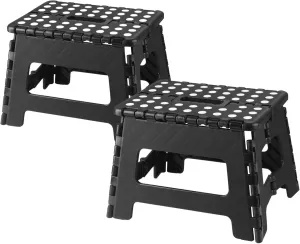 PandaEar 2 Pack Home Folding Step Stool, Lightweight Step Stool with 9 Inch Height for Kids, Sturdy Foot Stool for Kitchen, Bedroom, Bathroom & Bathroom, Black