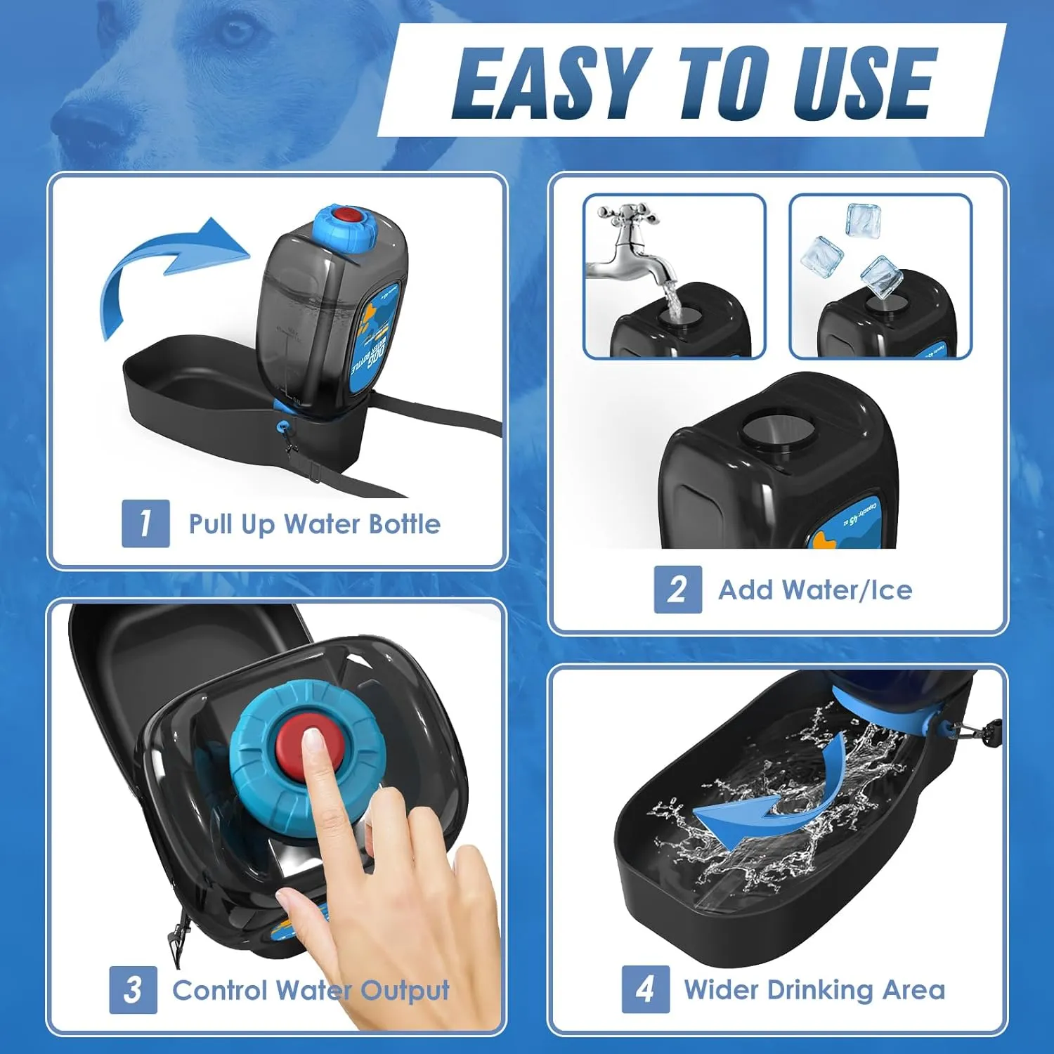 Patented 45oz Dog Water Bottle Dispenser, Leak-Proof Travel Bowl for Dog Park & Beach, BPA Free