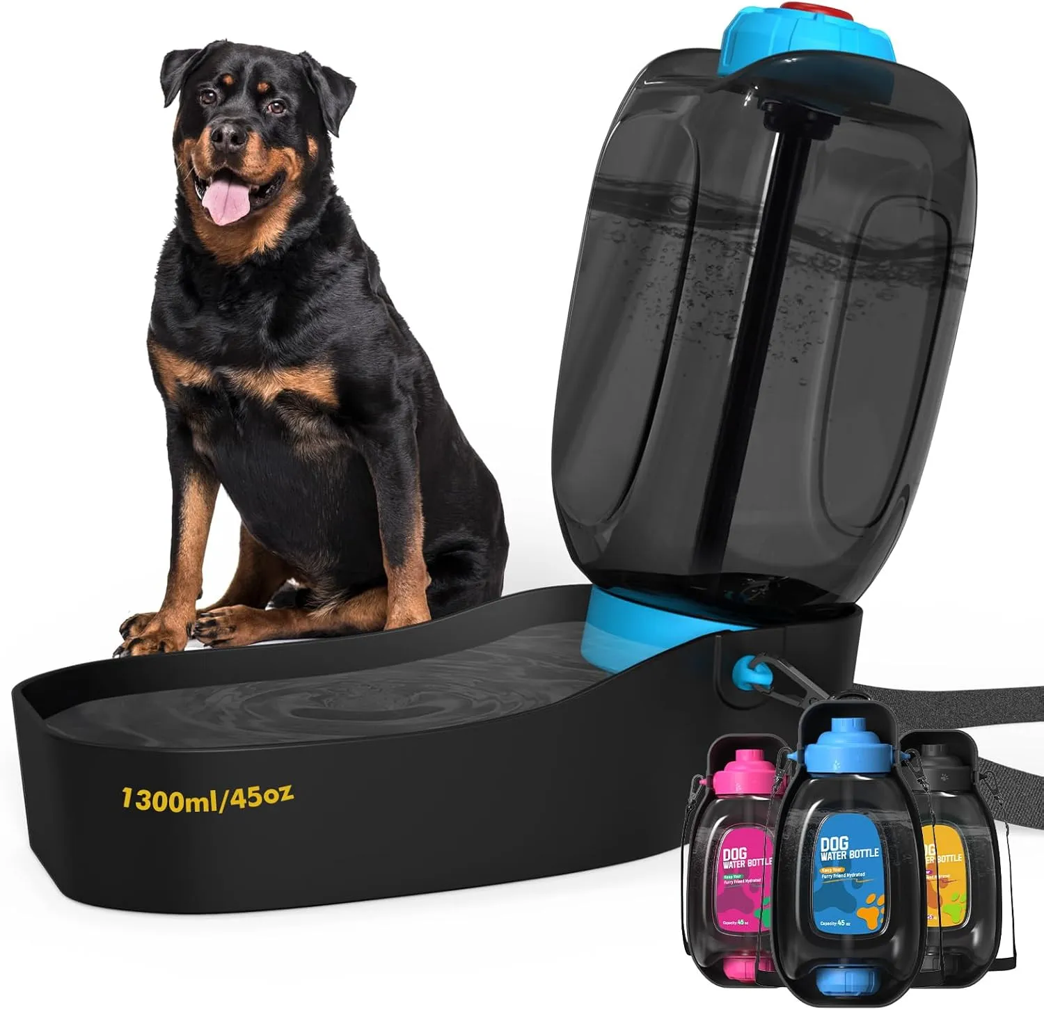 Patented 45oz Dog Water Bottle Dispenser, Leak-Proof Travel Bowl for Dog Park & Beach, BPA Free