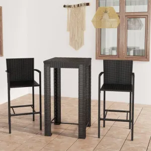 Patio Furniture Set, 3 Piece Patio Bar Set with Armrest Poly Rattan BlackDesigned for Camping, Resting, Outdoors.