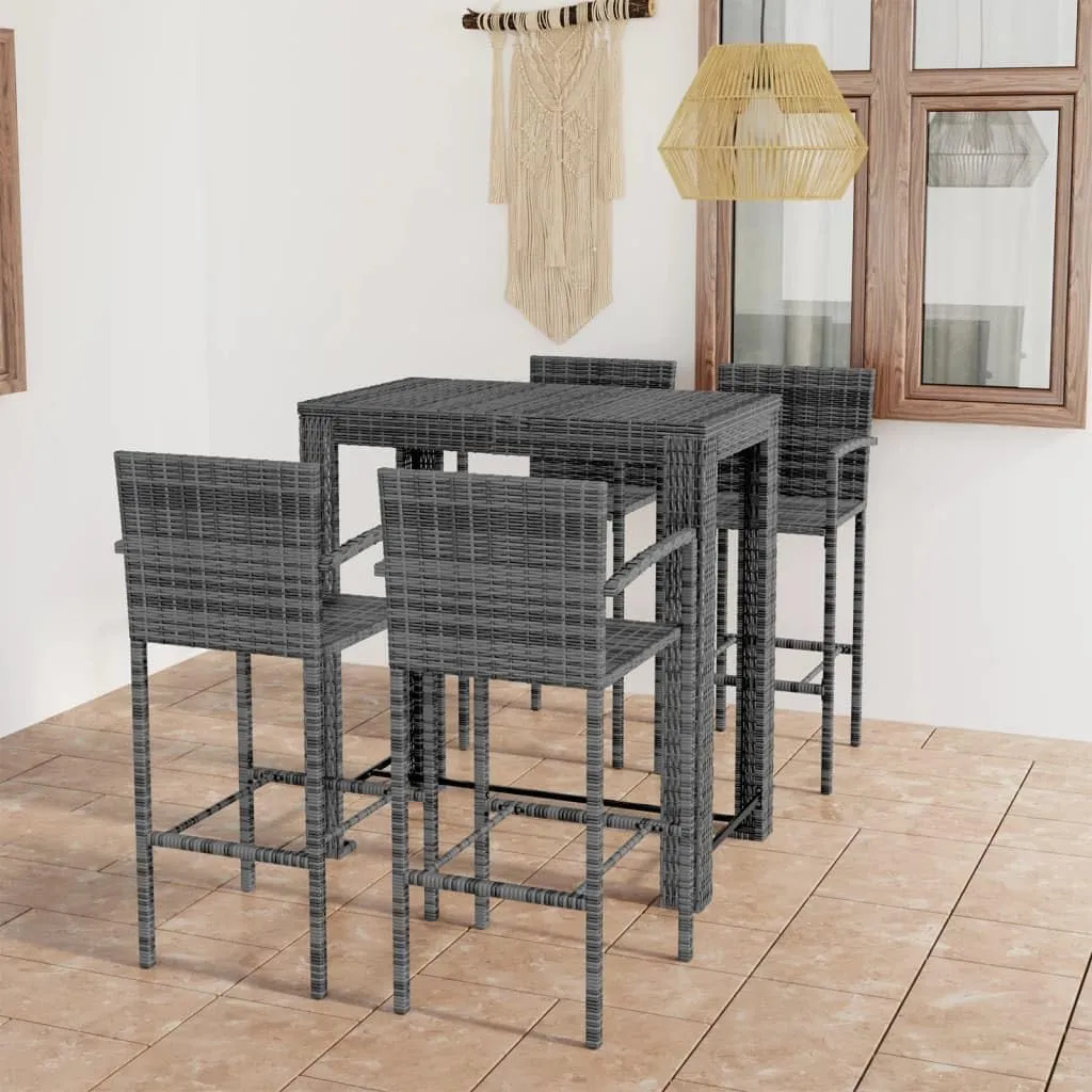 Patio Furniture Set,Patio Furniture,5 Piece Patio Bar Set with Armrest Poly Rattan GrayDesigned for Camping, Resting, Outdoors.