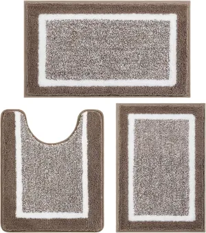 Pauwer Bathroom Rug Set - 3 Piece Shower Mats with U-Shaped Contour Toilet Mat, Absorbent Microfiber Plush Bath Mats, Non Slip, Machine Washable Shaggy Floor Mats