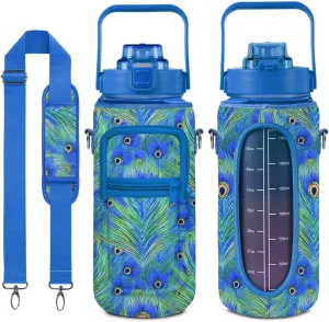 Peacock Gifts for Women, Peacock Water Bottle Half Gallon Water Bottle with Time Marker, Sports Gym Water Bottles for Women BPA Free Half Gallon Water Jugs Motivational Water Bottles 64 oz