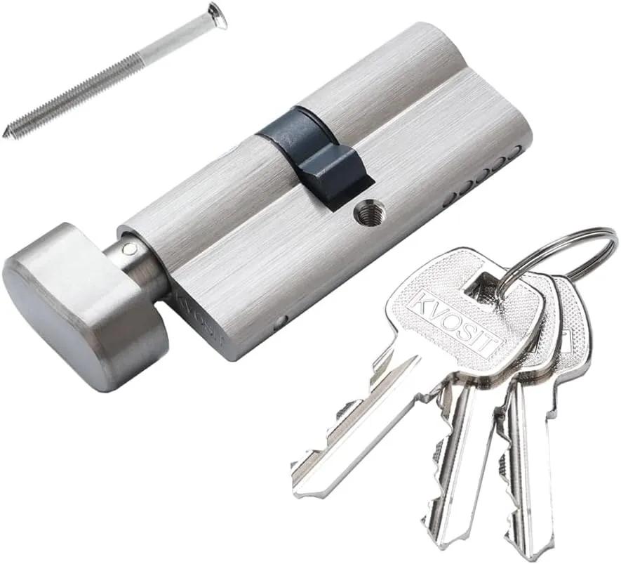 Pella Solid Brass Lock Cylinder With 3 Keys - 90mm Storm Door Lock Replacement for Patio Sliding Door - Brushed Nickel Security Door Lock