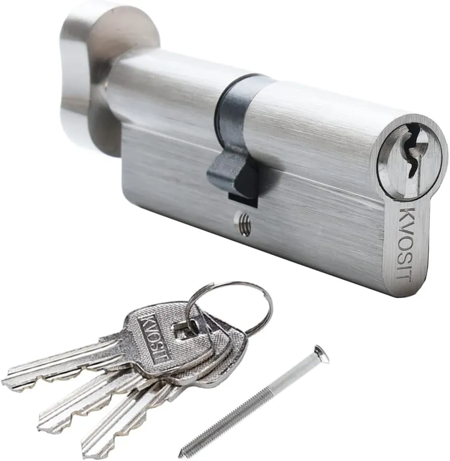 Pella Solid Brass Lock Cylinder With 3 Keys - 90mm Storm Door Lock Replacement for Patio Sliding Door - Brushed Nickel Security Door Lock