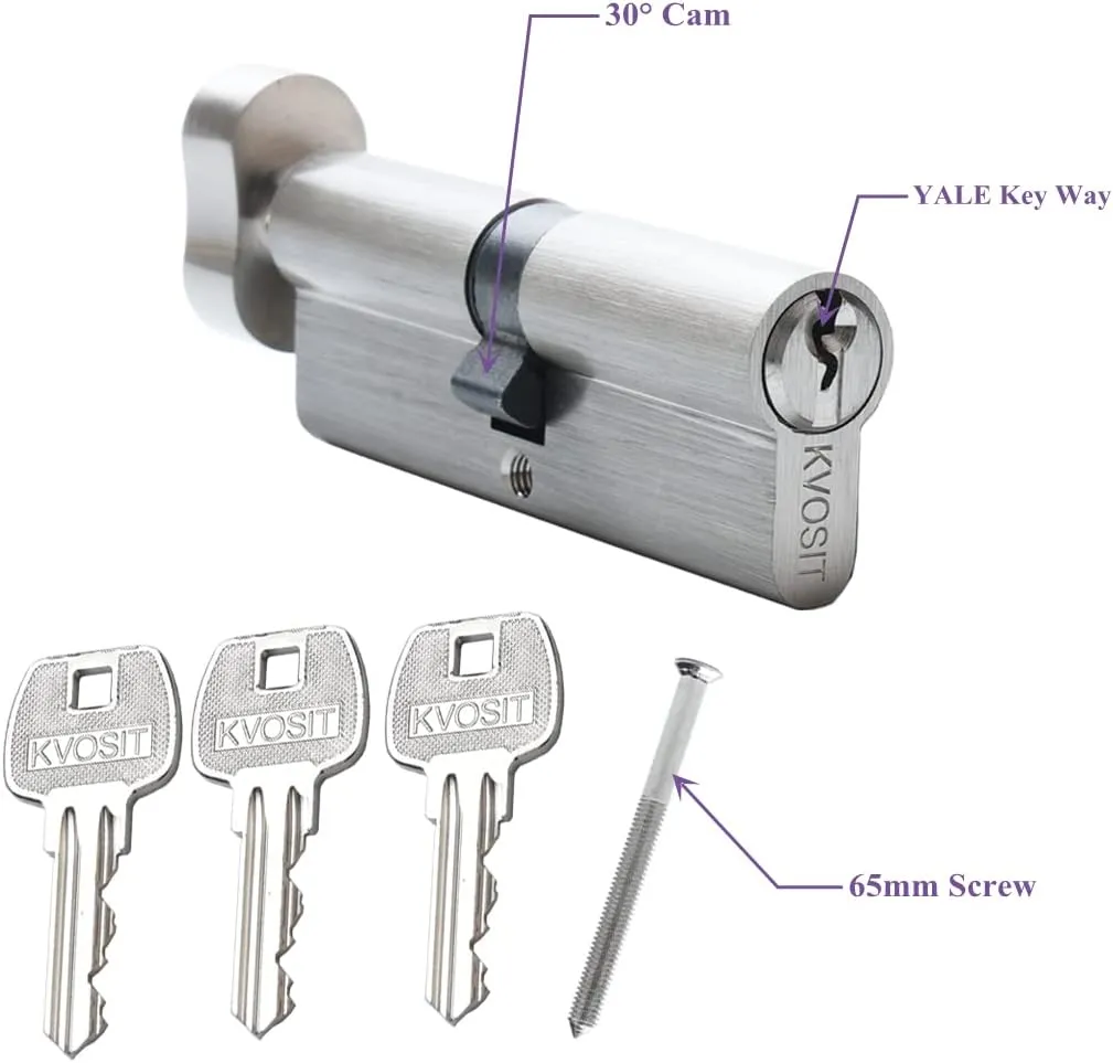 Pella Solid Brass Lock Cylinder With 3 Keys - 90mm Storm Door Lock Replacement for Patio Sliding Door - Brushed Nickel Security Door Lock