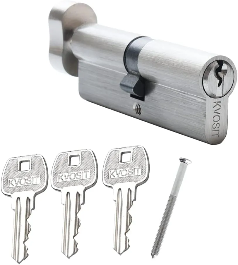 Pella Solid Brass Lock Cylinder With 3 Keys - 90mm Storm Door Lock Replacement for Patio Sliding Door - Brushed Nickel Security Door Lock