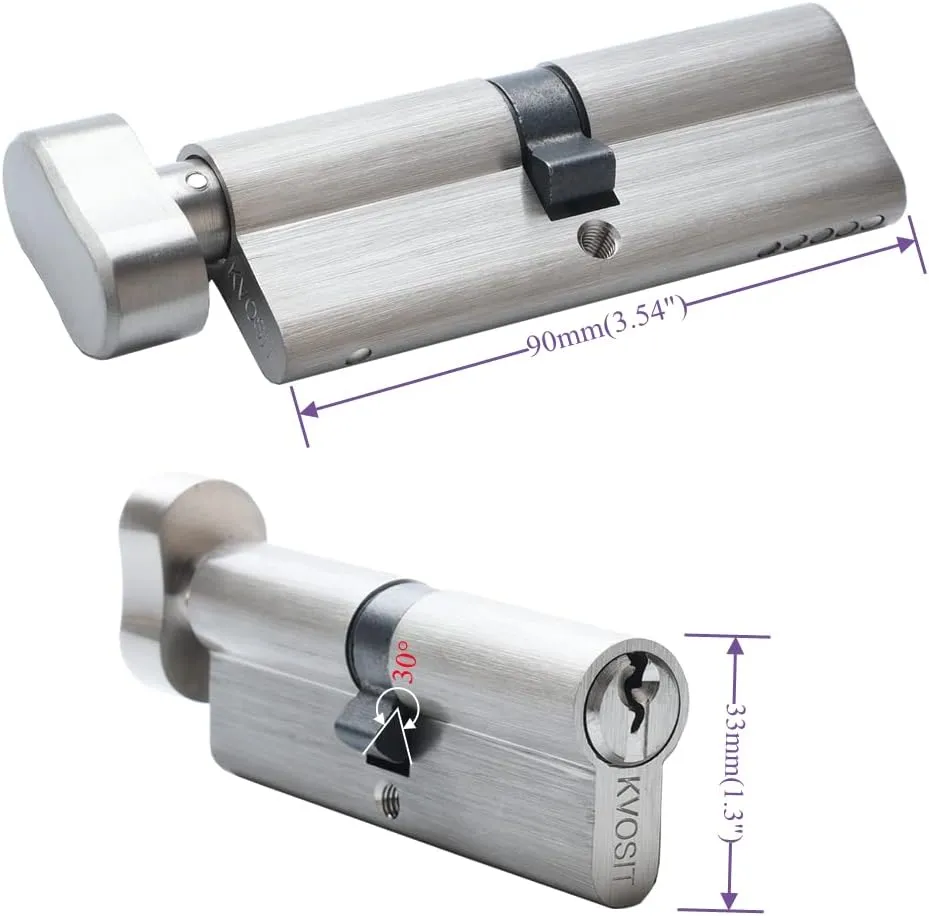 Pella Solid Brass Lock Cylinder With 3 Keys - 90mm Storm Door Lock Replacement for Patio Sliding Door - Brushed Nickel Security Door Lock