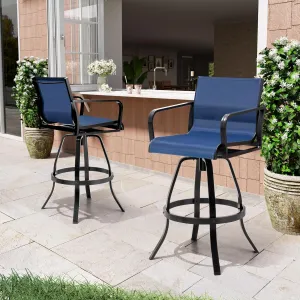 Pellebant 30" Swivel Outdoor Bar Stools, 2 Pcs Aluminum Bar Height Stool Chairs with Textilene Fabric, Rust-Proof Tall Barstools for Patio, Pool, Garden, Navy Blue