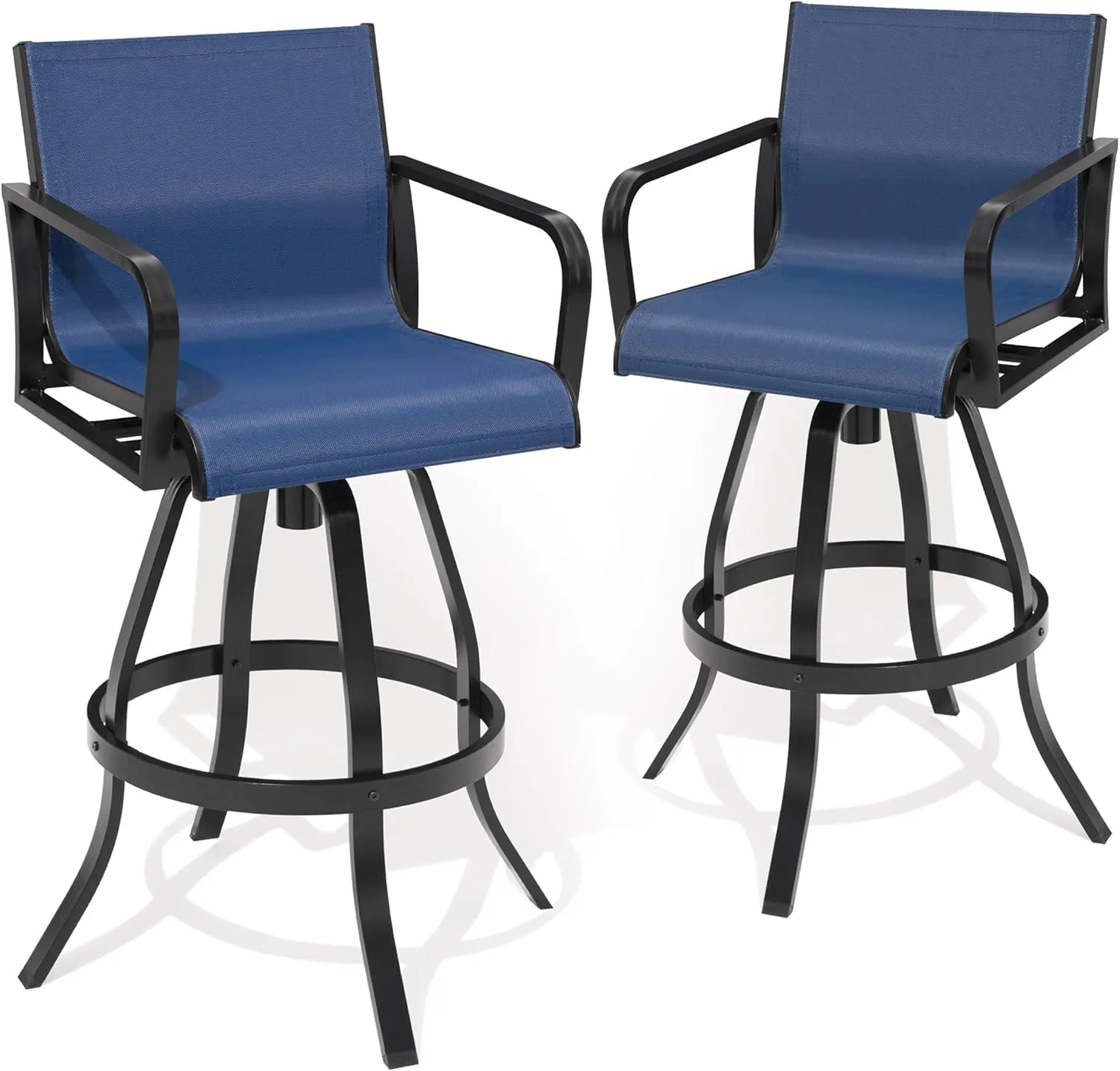 Pellebant 30" Swivel Outdoor Bar Stools, 2 Pcs Aluminum Bar Height Stool Chairs with Textilene Fabric, Rust-Proof Tall Barstools for Patio, Pool, Garden, Navy Blue