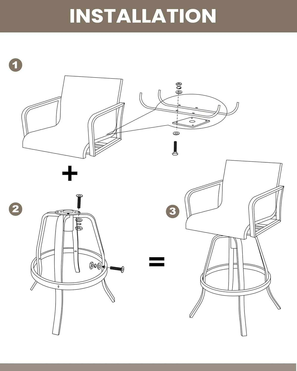 Pellebant Outdoor Swivel Bar Stools Set of 2, 30" Swivel Patio Bar Height Chairs with Sunbrella Fabric & Aluminum Frame, All Weather Furniture for Patio, Pool, Garden, Backyard, Augustine Ashe