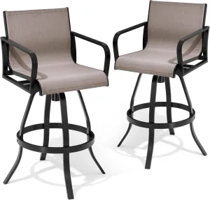 Pellebant Outdoor Swivel Bar Stools Set of 2, 30" Swivel Patio Bar Height Chairs with Sunbrella Fabric & Aluminum Frame, All Weather Furniture for Patio, Pool, Garden, Backyard, Augustine Ashe