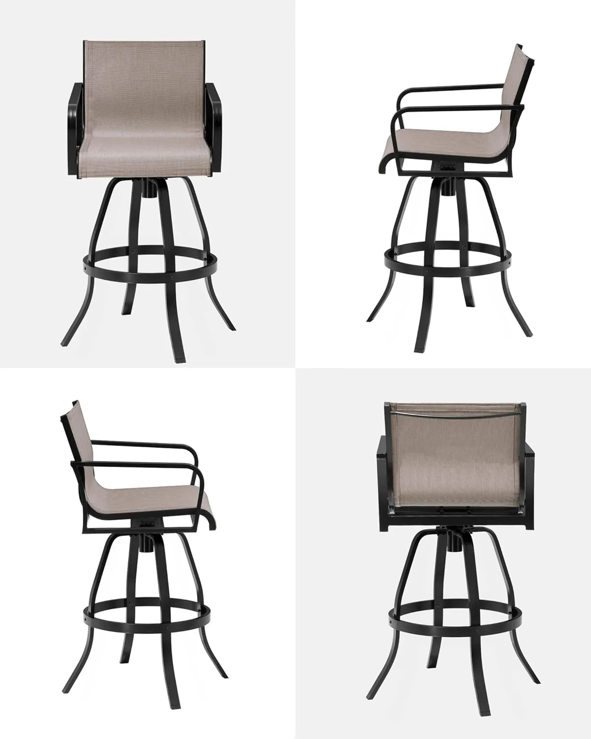 Pellebant Outdoor Swivel Bar Stools Set of 2, 30" Swivel Patio Bar Height Chairs with Sunbrella Fabric & Aluminum Frame, All Weather Furniture for Patio, Pool, Garden, Backyard, Augustine Ashe