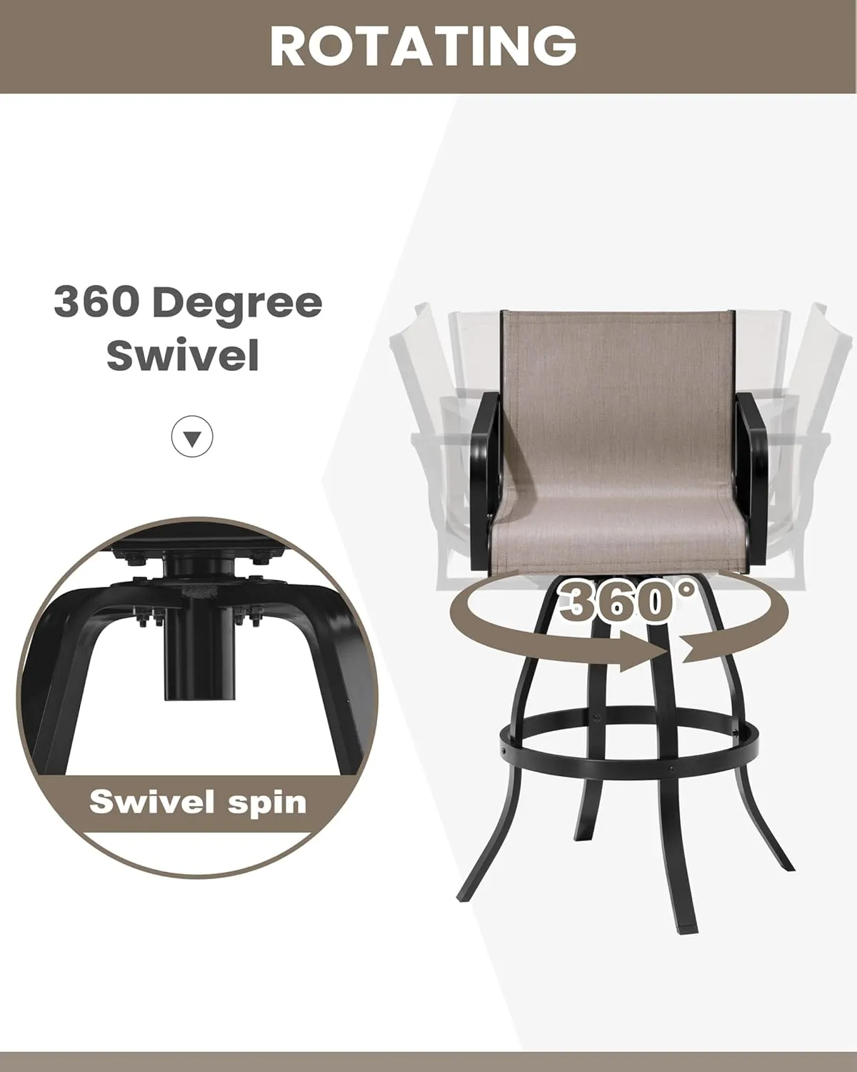Pellebant Outdoor Swivel Bar Stools Set of 2, 30" Swivel Patio Bar Height Chairs with Sunbrella Fabric & Aluminum Frame, All Weather Furniture for Patio, Pool, Garden, Backyard, Augustine Ashe