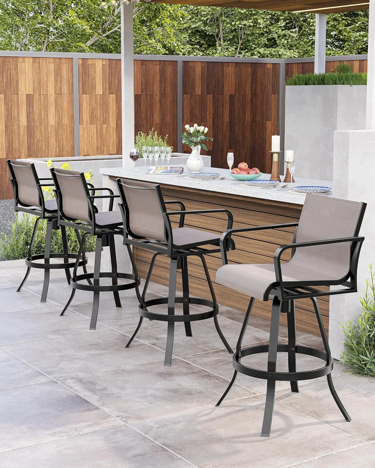 Pellebant Outdoor Swivel Bar Stools Set of 2, 30" Swivel Patio Bar Height Chairs with Sunbrella Fabric & Aluminum Frame, All Weather Furniture for Patio, Pool, Garden, Backyard, Augustine Ashe