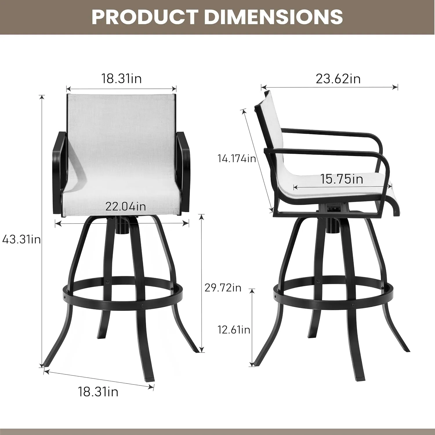 Pellebant Patio Swivel Bar Stools Set of 4, 30" Outdoor Bar Height Chairs with Sunbrella Fabric & Aluminum Frame, All Weather Furniture for Patio, Pool, Garden, Backyard, Augustine Oyster