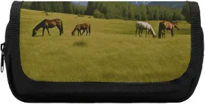 Pencil Bag Portable Pencil Bag Multifunctional Pencil Pouch Mountain Pasture Grazing Horses Printed Pencil Case Holder Box Organizer for Office Painting And Business Trip Use