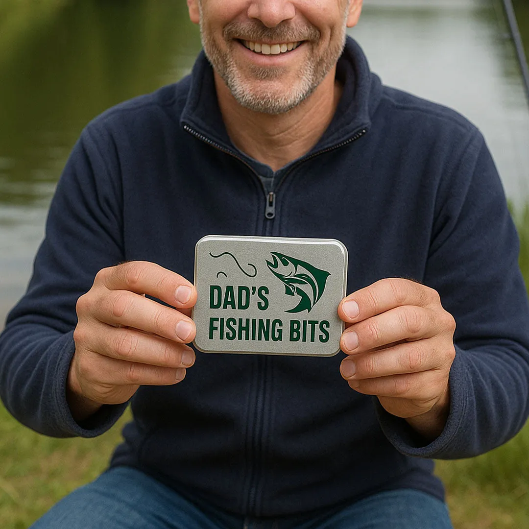 Personalised Fishing Gift Set with Bag, Bait Tin & White Stool