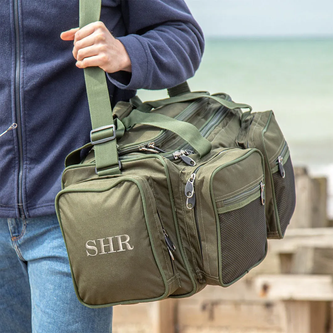 Personalised Fishing Gift Set with Bag, Bait Tin & White Stool