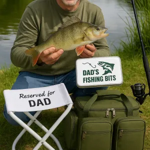 Personalised Fishing Gift Set with Bag, Bait Tin & White Stool