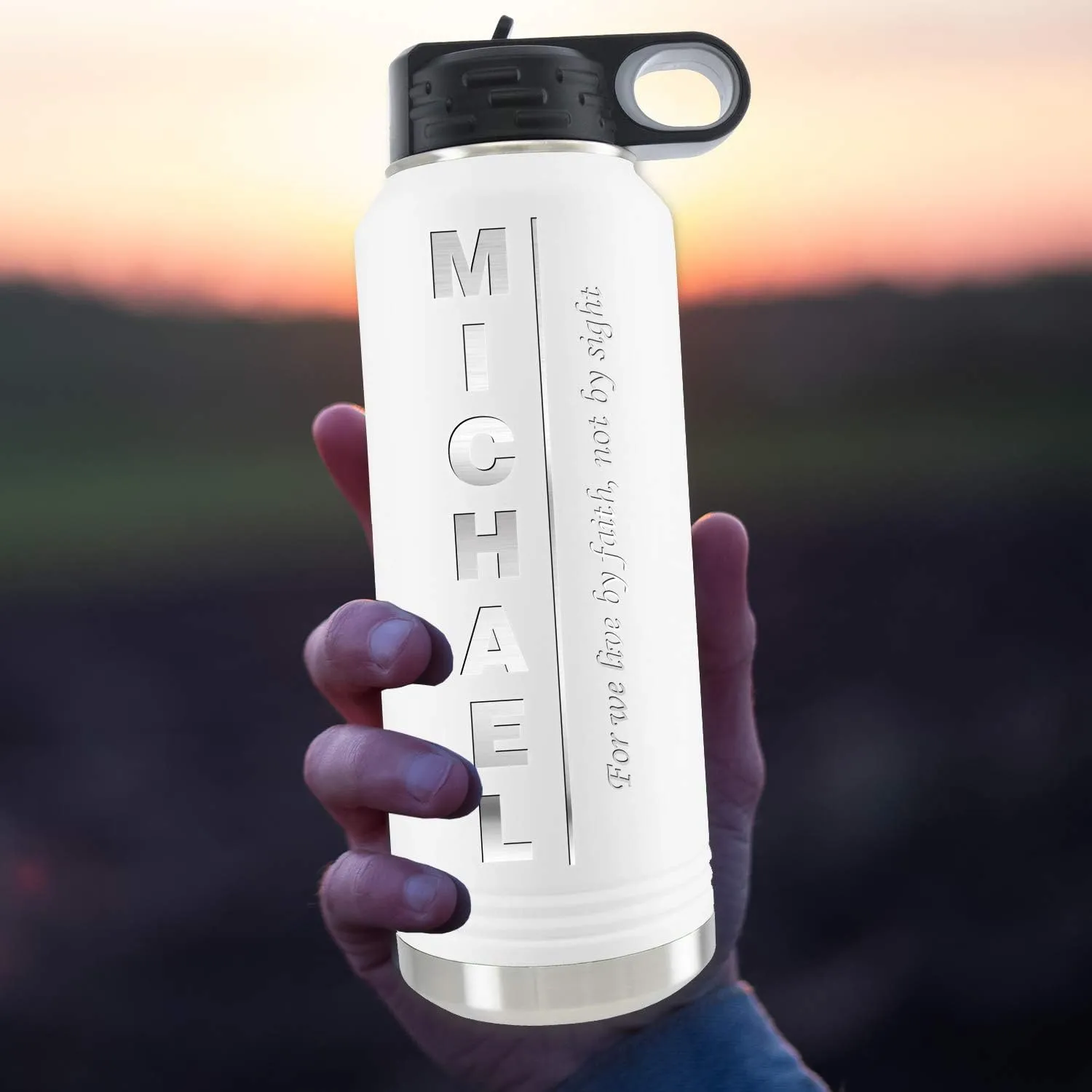 Personalized Water Bottles 40oz/32oz with Flip-Top Lid and Straw, Customized Insulated Water Flask, Stainless Steel Sports Thermos Tumblers, Gifts for Her, Name/Text Engraved by iProductsUS (White)