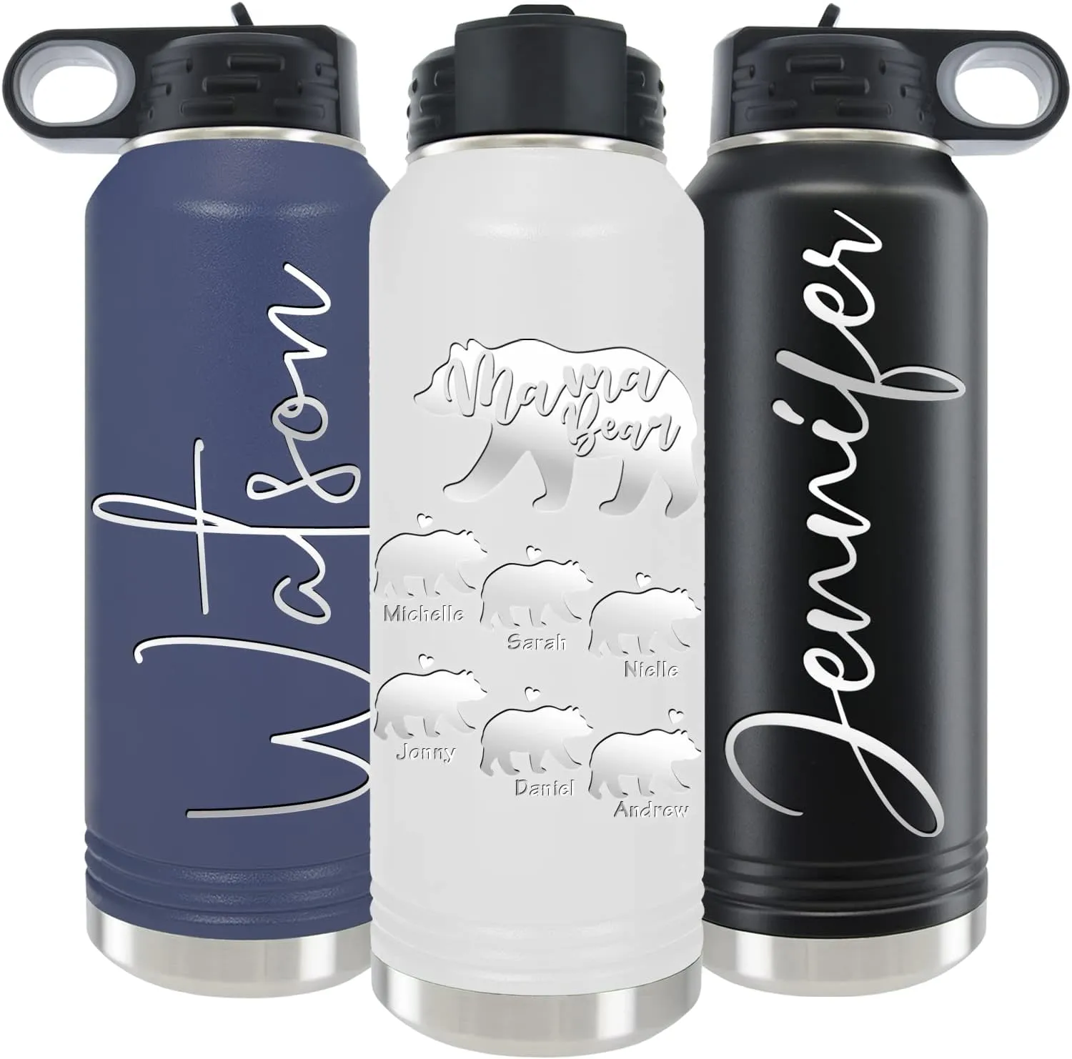 Personalized Water Bottles 40oz/32oz with Flip-Top Lid and Straw, Customized Insulated Water Flask, Stainless Steel Sports Thermos Tumblers, Gifts for Her, Name/Text Engraved by iProductsUS (White)