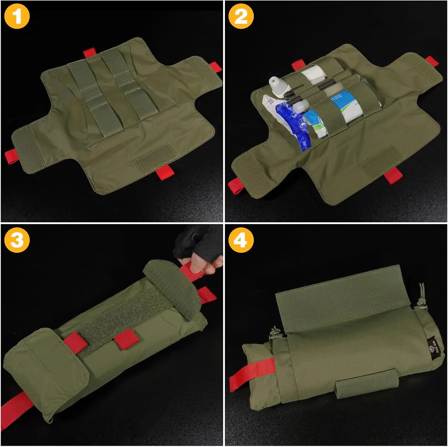 PETAC GEAR Tactical First Aid Drop Dump Pouch, Micro Medical Trauma Roll Up Drop Pouch EMT IFAK Sub Abdominal Carrying Bag with Hook-N-Loop (RG)