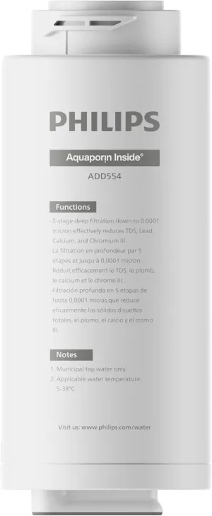 PHILIPS ADD554 5 Stages 5-in-1 Reverse Osmosis Water Filter with Aquaporin Technology for PHILIPS ADD5930 Countertop RO Dispenser, 1 Year Lifetime, 3:1 Pure to Drain, Reduce PFAS, NSF/ANSI Certified