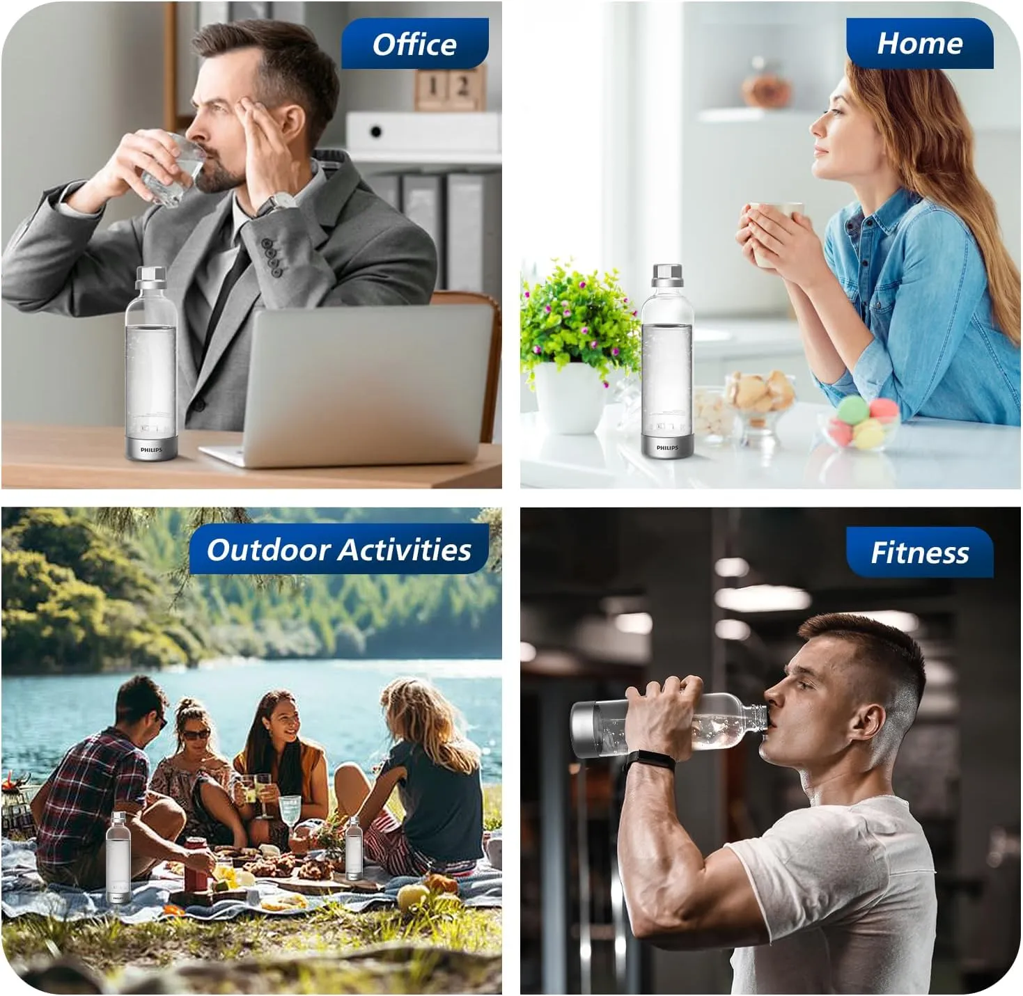 PHILIPS Carbonating Bottles ADD916/37, 1L Twin Pack Reusable PET Sparkling Water Bottles Compatible Sparkling Water Maker, 2 Pack for ADD4902BKOQ/37, ADD4902WHOQ/37 and ADD4901GROQ/37, ADD4901BKOQ/37