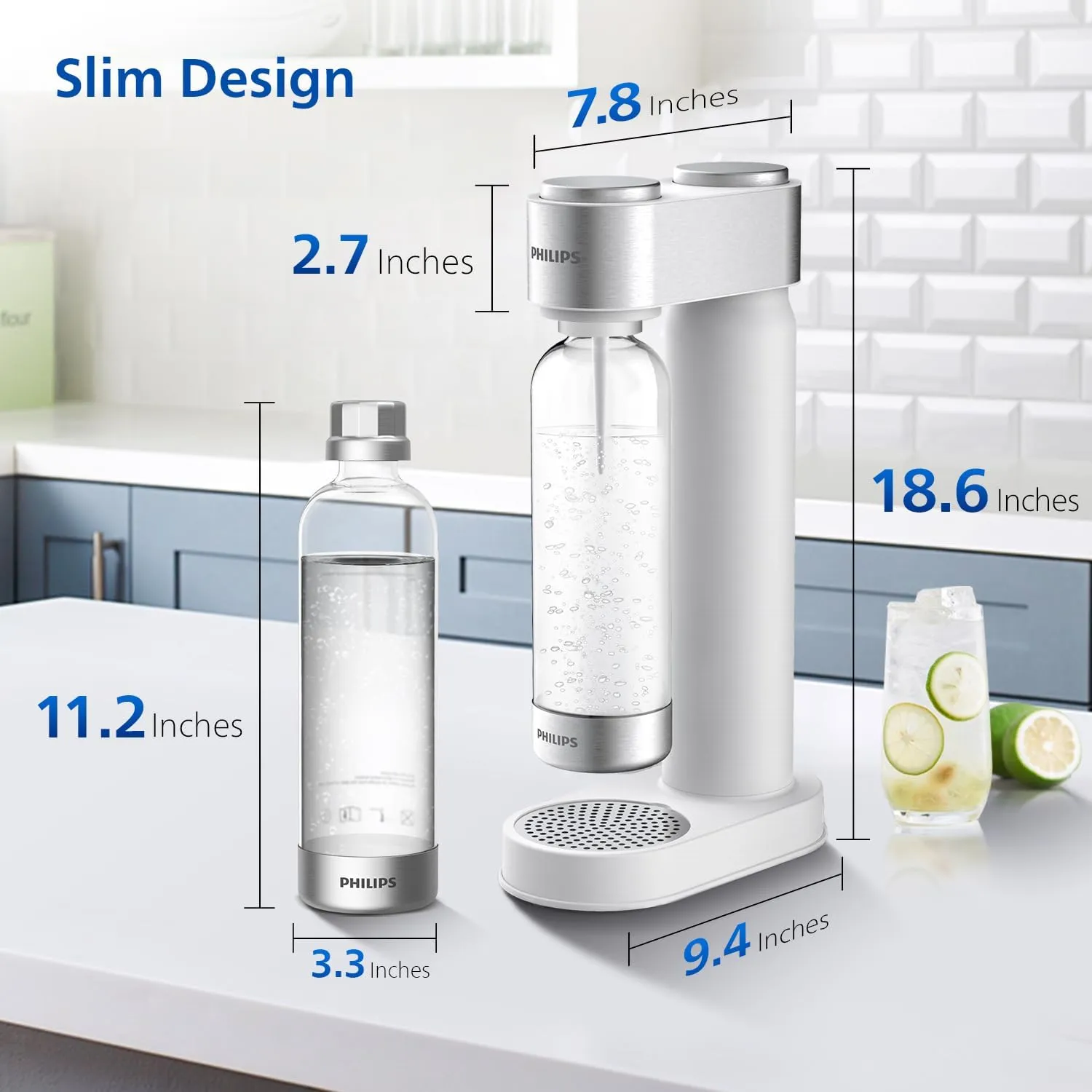 Philips Sparkling Water Maker, Soda Streaming Machine with Quick Twist Bottle, 1L BPA free PET Carbonating Bottle, Soda Maker Compatible with 60L CO2 Carbonator (NOT Included), ADD4902WHOQ/37