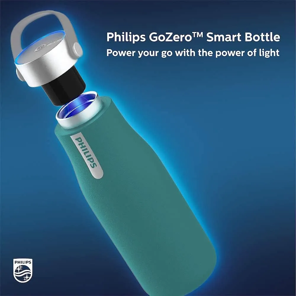 PHILIPS Water GoZero UV Self-Cleaning Smart Water Bottle Vacuum Stainless Steel Insulated Water Bottle with Handle Double-wall, Auto Cleaning, Keep Drink Hot or Cold, BPA Free, Green, 20 oz