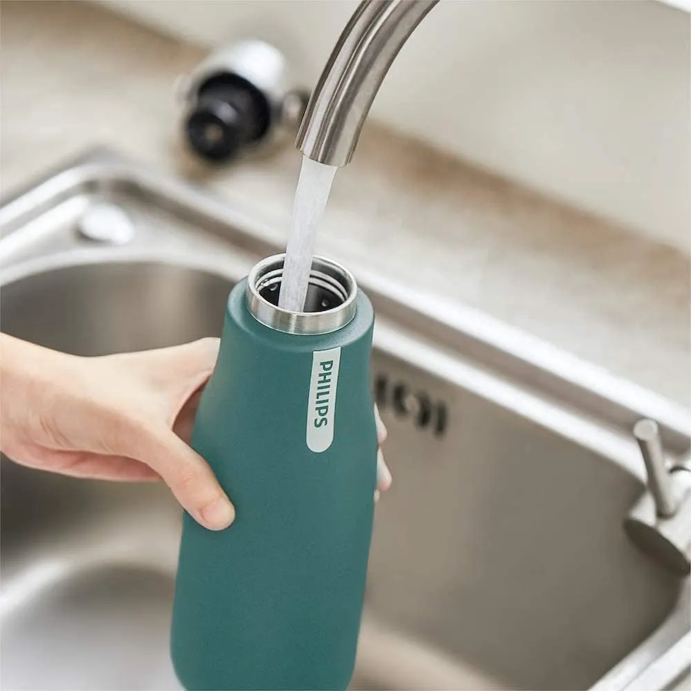 PHILIPS Water GoZero UV Self-Cleaning Smart Water Bottle Vacuum Stainless Steel Insulated Water Bottle with Handle Double-wall, Auto Cleaning, Keep Drink Hot or Cold, BPA Free, Green, 20 oz