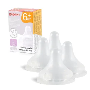 Pigeon Silicone Nipple (L) with Latch-On Line, Natural Feel, 6  Months, 4 Counts