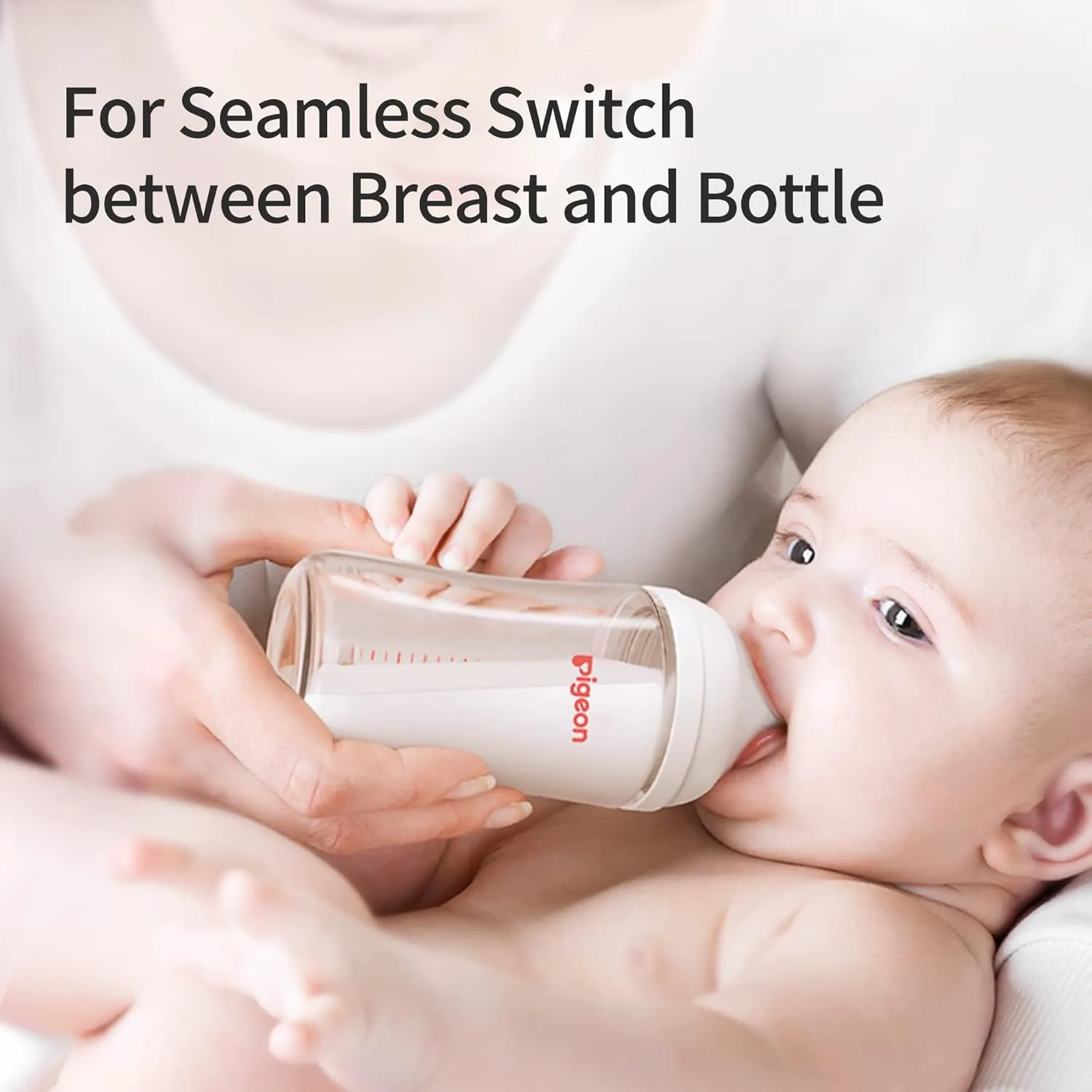 Pigeon Silicone Nipple (L) with Latch-On Line, Natural Feel, 6  Months, 4 Counts