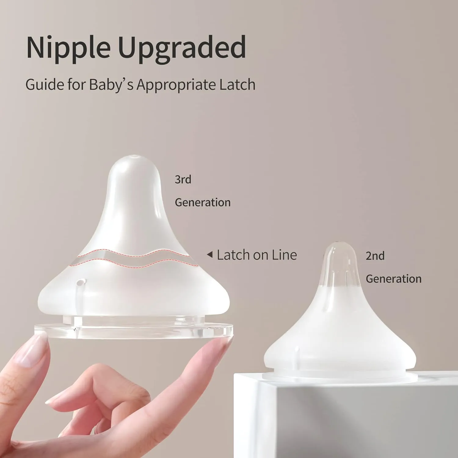 Pigeon Silicone Nipple (L) with Latch-On Line, Natural Feel, 6  Months, 4 Counts