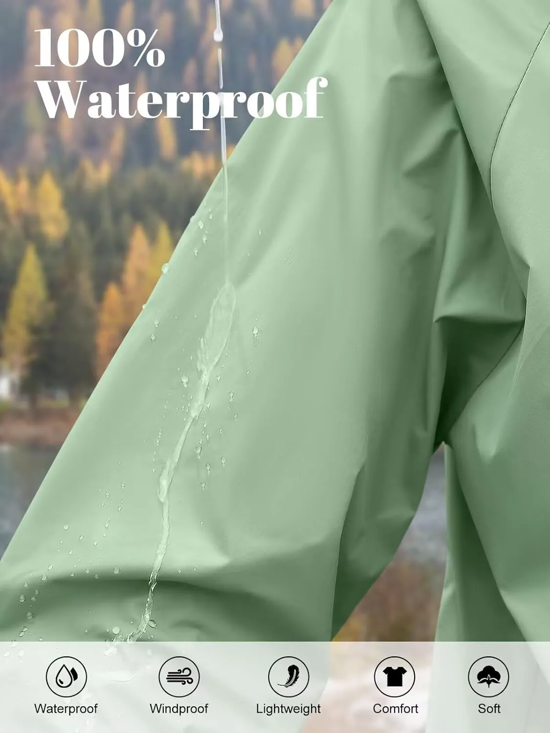 PITINAN Rain Jacket Women Waterproof Lightweight Jacket With Hood Packable Raincoat with Pockets S-XXL