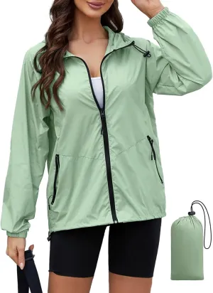 PITINAN Rain Jacket Women Waterproof Lightweight Jacket With Hood Packable Raincoat with Pockets S-XXL