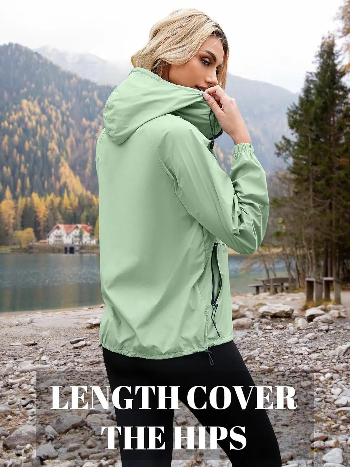 PITINAN Rain Jacket Women Waterproof Lightweight Jacket With Hood Packable Raincoat with Pockets S-XXL