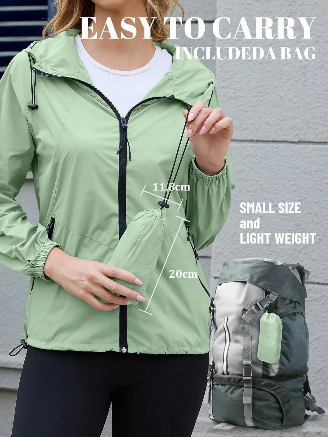 PITINAN Rain Jacket Women Waterproof Lightweight Jacket With Hood Packable Raincoat with Pockets S-XXL