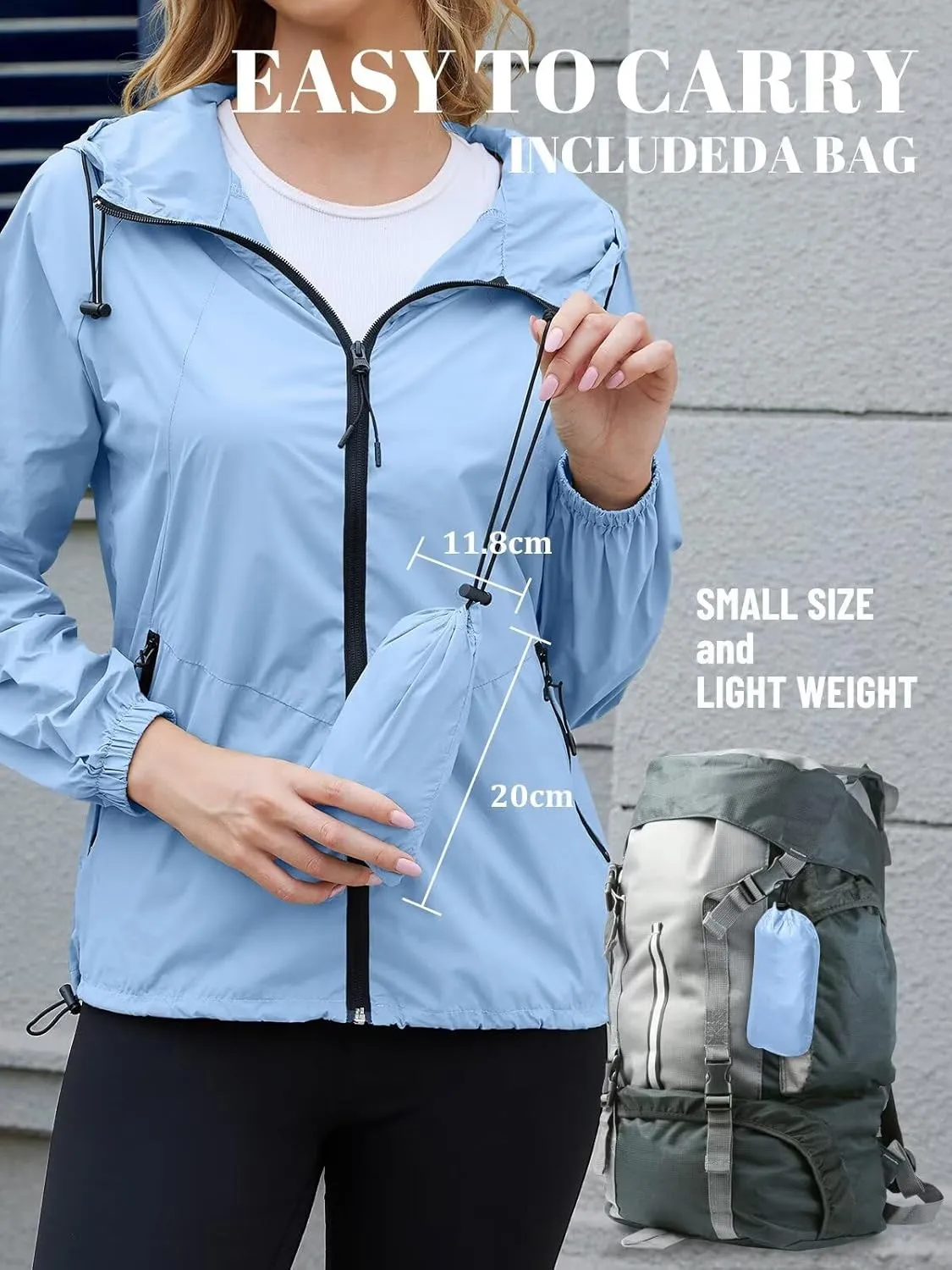 PITINAN Rain Jacket Women Waterproof Lightweight Jacket With Hood Packable Raincoat with Pockets S-XXL