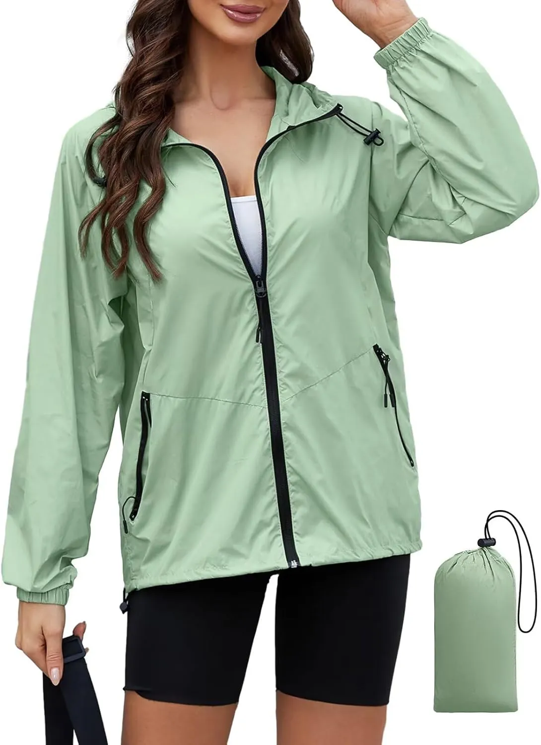 PITINAN Rain Jacket Women Waterproof Lightweight Jacket With Hood Packable Raincoat with Pockets S-XXL