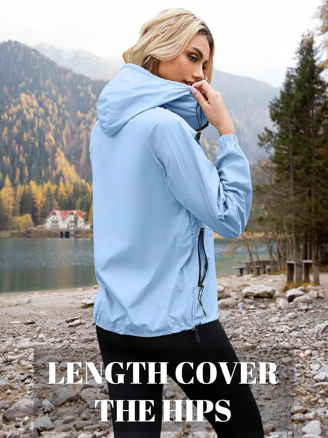 PITINAN Rain Jacket Women Waterproof Lightweight Jacket With Hood Packable Raincoat with Pockets S-XXL