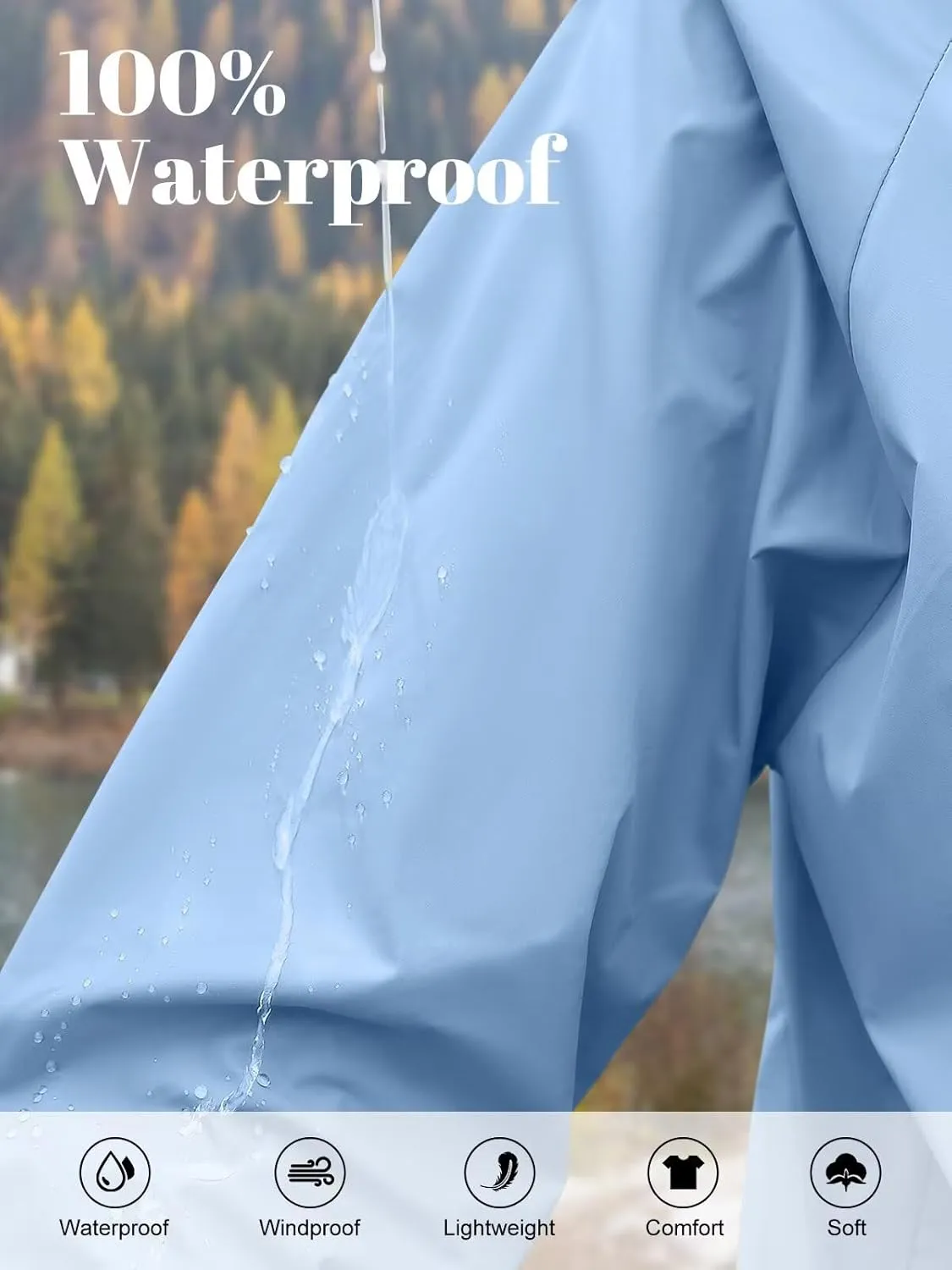 PITINAN Rain Jacket Women Waterproof Lightweight Jacket With Hood Packable Raincoat with Pockets S-XXL
