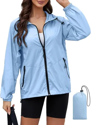 PITINAN Rain Jacket Women Waterproof Lightweight Jacket With Hood Packable Raincoat with Pockets S-XXL