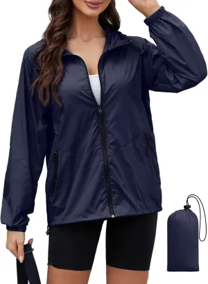 PITINAN Rain Jacket Women Waterproof Lightweight Rain Jacket With Hood Packable Raincoat with Pockets S-XXL