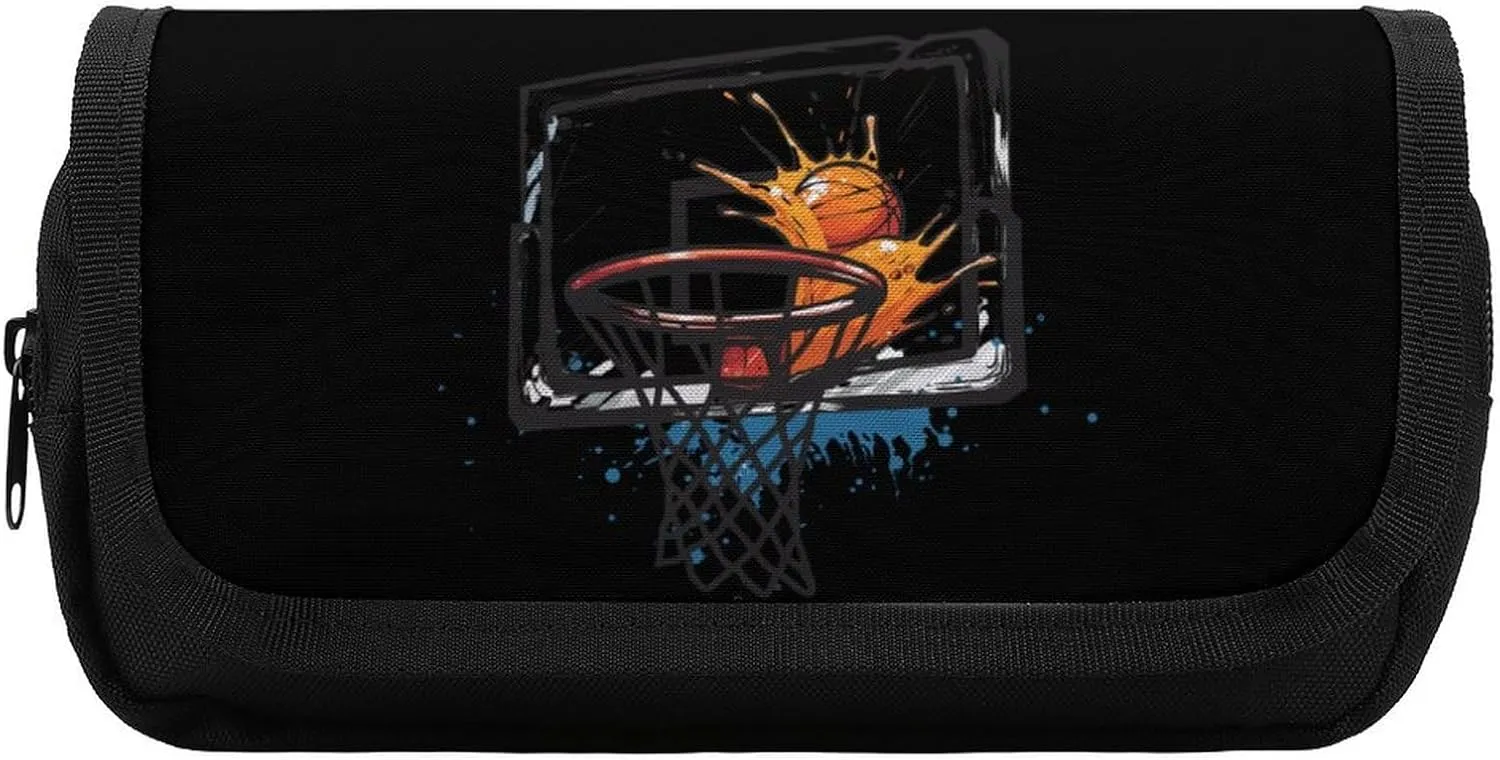 Player Basketball Slam Dunk Pencil Case Portable Pencil Pouch Pen Bag Large Capacity Stationery Bag for Home Office