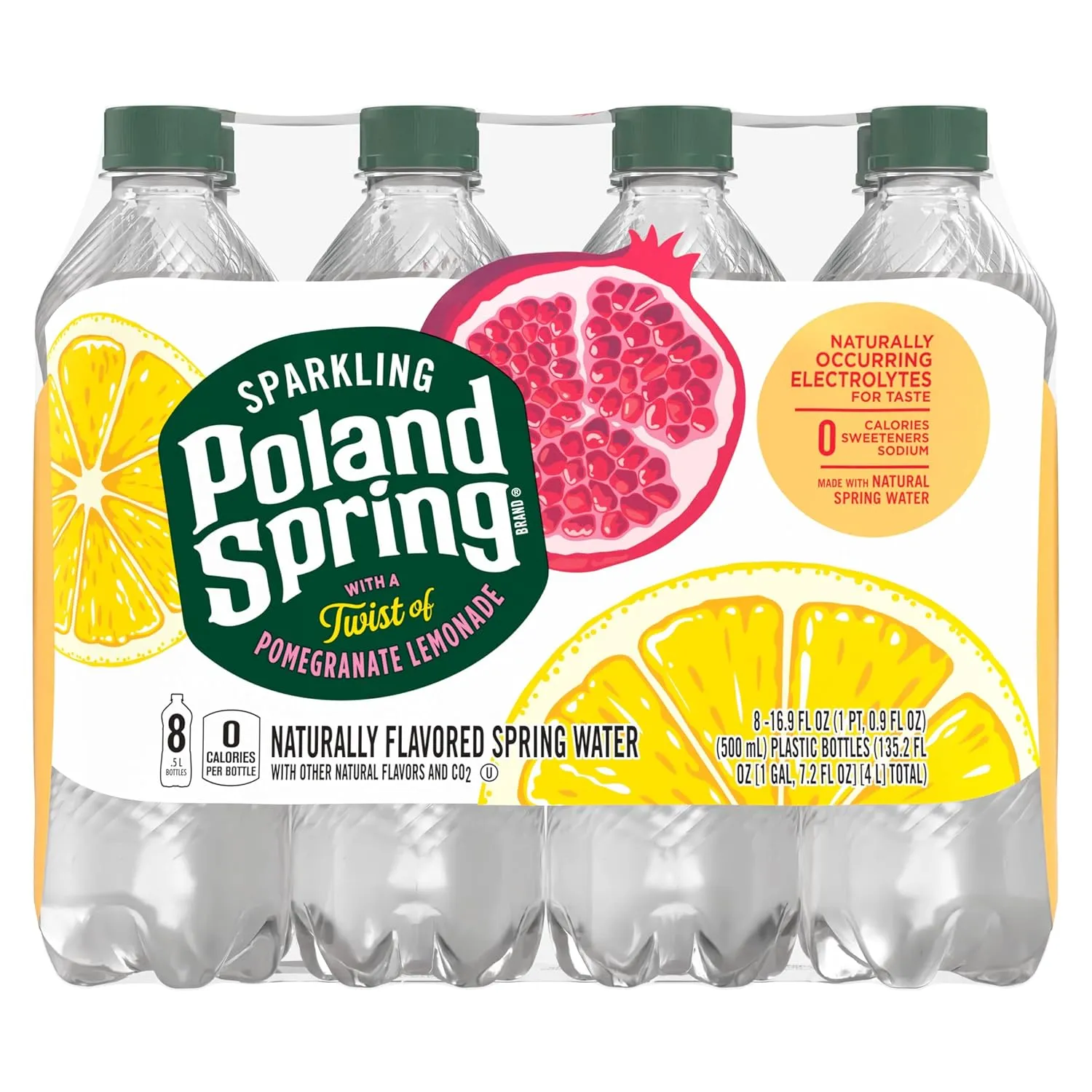 Poland Spring Sparkling Water, Pomegranate Lemonade, 16.9 oz. Bottles (Pack of 8)