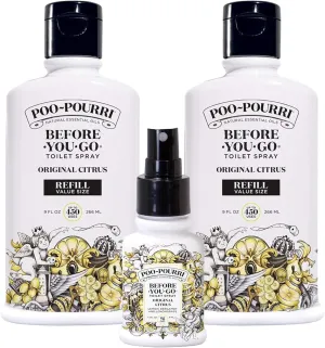 Poo Pourri Original Citrus Two 9-Ounce Refill Bottle and 1.4-Ounce Original